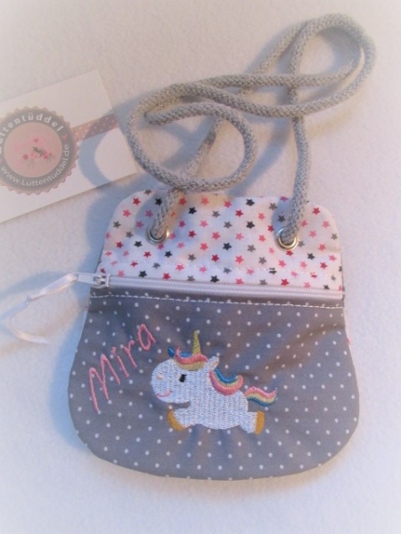 ★ Brustbeutel Einhorn Name ★ kleine Tasche Einschulung Kita Schule Badeanstalt Bus von Lüttentüddel