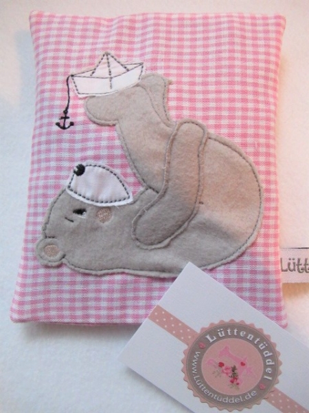 ♥Bär Matrose Papierschiffchen Beulentröster inkl Kühlpad Wärmekissen Kühlkissen Zahnfee Wunschname Geburt Taufe Einschulung KITA ★ von Lüttentüddel®