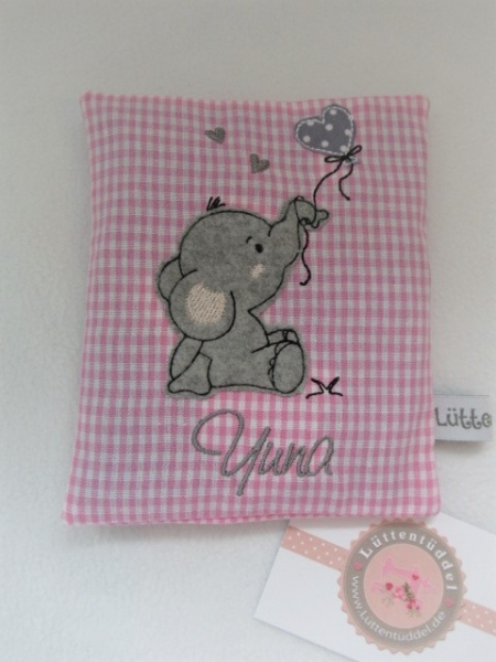 ★ ca. 35x25 cm Kissen kleiner Elefant Baby Wunschname Geburt Taufe Einschulung Kita Reisekissen Schmusekissen von Lüttentüddel