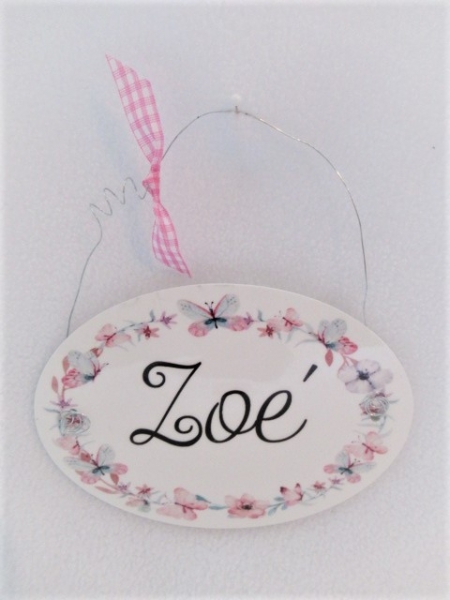 zauberhaftes ovales Türschild Schmetterlinge mit Wunschname - Kinderzimmer, zur Einschulung, Geburtstag, Taufe, Lüttentüddel®