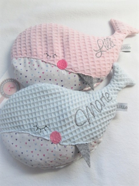 zuckersüßer Wal, Wunschname, Geschenk, Taufe, Geburt, Kuschelwal, Kissen, Körnerkissen Dinkelkissen, Bio Dinkel Lavendel, von Lüttentüddel