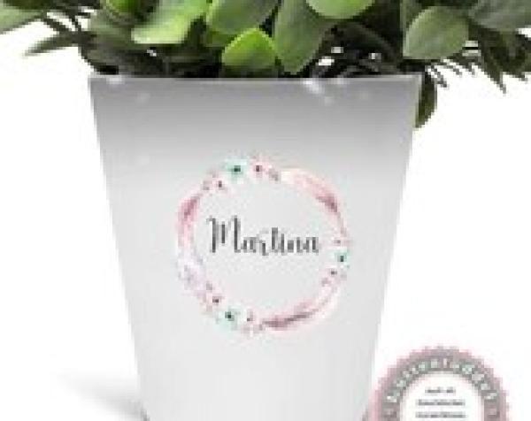 Blumentopf Kranz Federn Vintage Wunschname Dankeschön, Abschied, Jubiläum, Geschenk, Becher Kissen Tasse Tasche Spardose  von Lüttentüddel