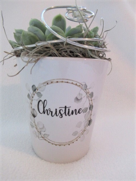 zauberhafter Blumentopf Eukalyptus Kranz Wunschname Geschenk Abschied Erzieherin, Hebamme Geburtstag ...von Lüttentüddel®