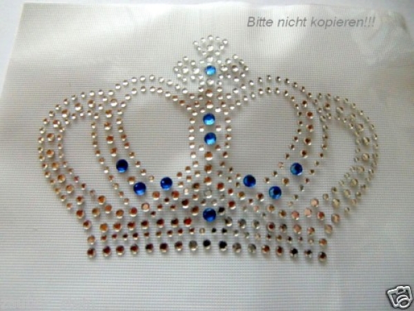 Krönchen Krone Blau Strass Bügelbild Hotfix Hotglue zauberhaft für Shirt Jacke