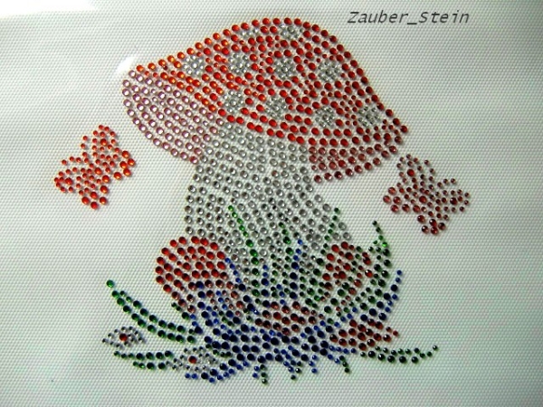 Glückspilz Pilz Strass HOTFIX HOTGLUE Bügelbild Applikation