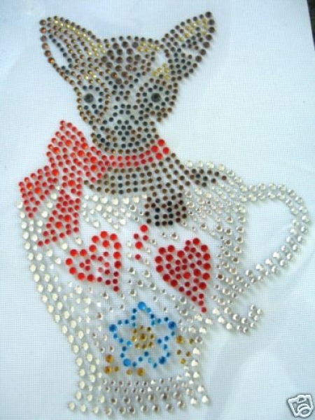 Chihuahua Welpe Hund Hotfix Hotglue Bügelbild Strass