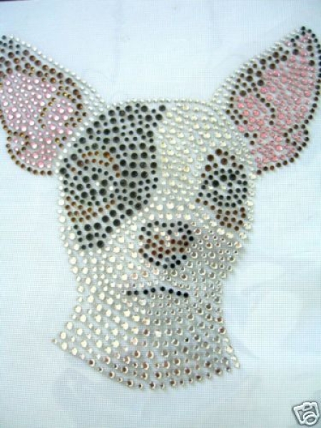 Chihuahua Hund Hotfix Hotglue Bügelbild Strass