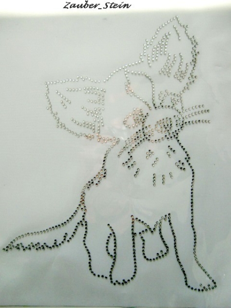 Chihuahua Hund Hotfix Hotglue Bügelbild Strass