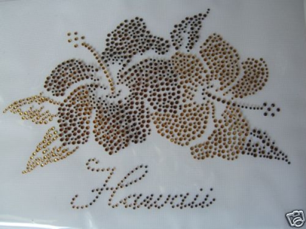 Riesen Hibiskus Hawai Strass HOTFIX HOTGLUE Bügelbild Applikation