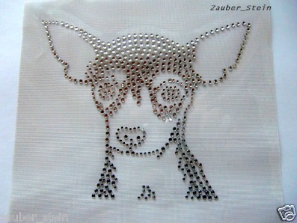 Rehpinscher Hund Hotfix Hotglue Bügelbild Strass