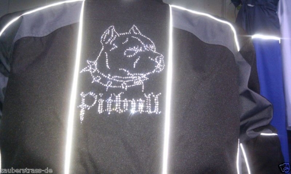 Pitbull Hund Hundeschule Hundesofa Jacke Shirt Hotglue Hotfix Bügelbild Strass