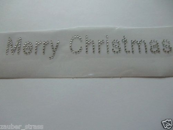 Merry Christmas Weihnachten  Schriftzug Strass Hotglue Hotfix Bügelbild