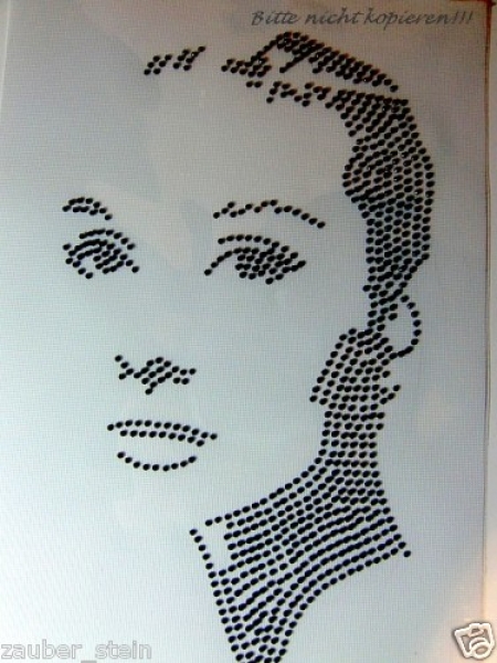 Audrey Hepburn Gesicht Black Hotfix Hotglue Bügelbild Strass