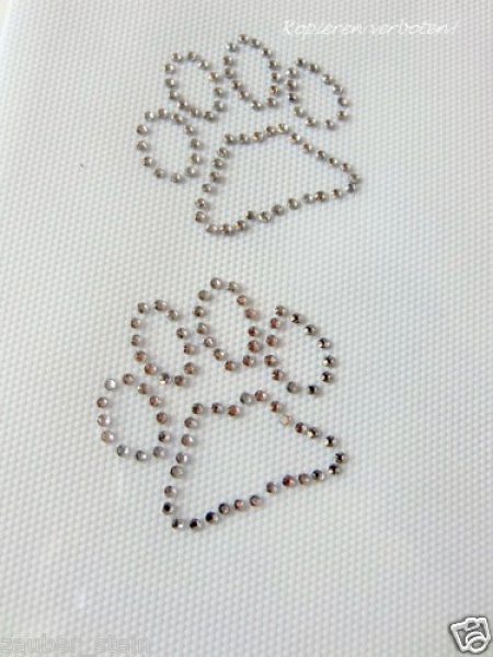 2 Katzen Pfoten Strass Hotfix Bügelbild Crystal süß