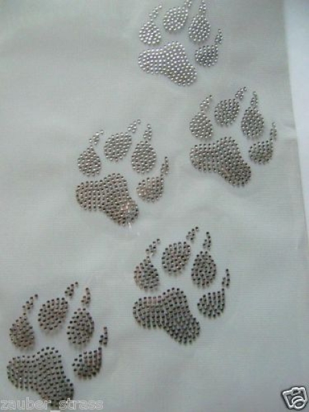 Katzen -Spur 5 Pfoten Strass Hotfix Bügelbild Crystal süß