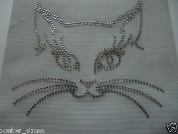 Katze Strass Hotfix Hotglue Bügelbild Motiv