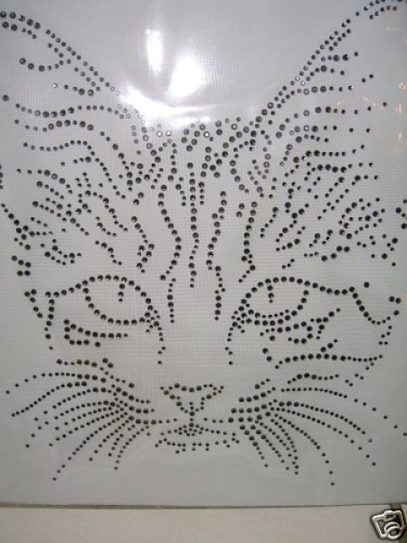 Riesen Katze 34x31 Strass HOTFIX Bügelbild Black Diamond sehr Edel