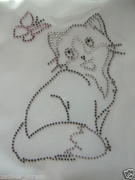 Katze Hotglue Hotfix Strass Bügelbild Bügelmotiv so süß
