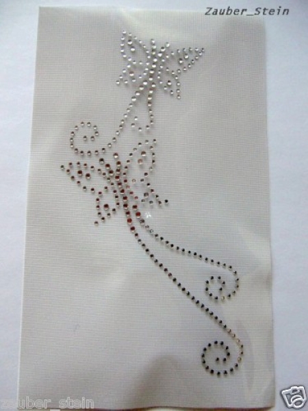 2 Schmetterlinge Ranken Strass Shirt Hotfix Hotglue Bügelbild Bügelmotiv