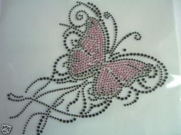Wahnsinns Schmetterling Rose Rosa Strass Hotfix Hotglue Bügelbild Bügelmotiv