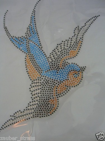 Vogel Schwalbe links Bügelbild Strass Hotfix Urlaub