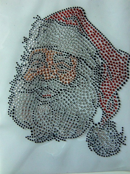 großer Nikolaus Weihnachtsmann Kopf Strass Hotfix Bügelbild