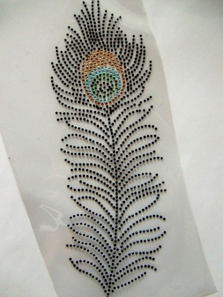 Zauberhafte Feder Pfau Vogel Strass  Hotfix Hotglue Bügelbild Shirt Hose Jacke Tasche