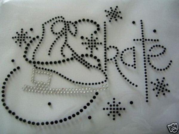 Schriftzug Skating Schlittschuhe Kür Hotfix Hotglue Bügelbild Bügelmotiv Strass