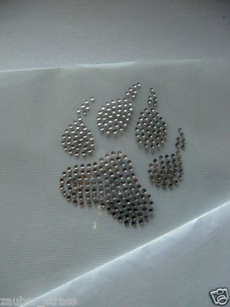 1 große Hunde Pfote Strass Hotfix Hotglue Bügelbild Crystal süß