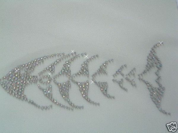 Fisch Gräte Regenbogenfarbe AB  Bügelbild Strass Hotfix Hotglue Strass