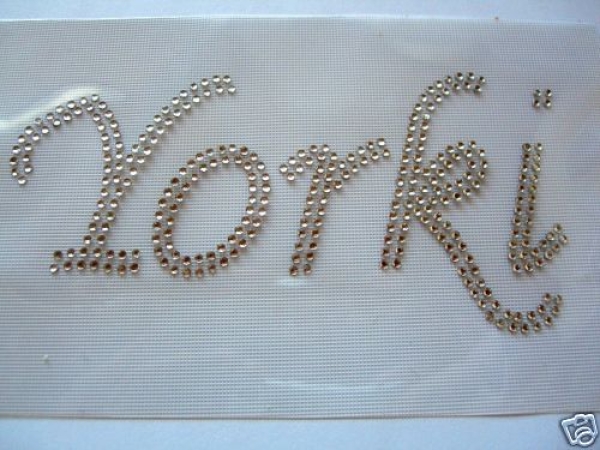 Schriftzug Yorki Strass Hotfix Hotglue Bügelbild Bügelmotiv