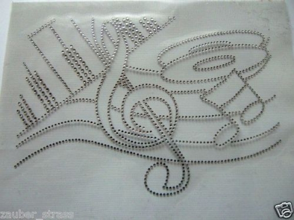 Noten Musik Disco Tanzen Strass Hotglue Hotfix Bügelbild für Shirts Jacke etc.