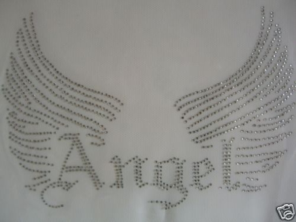 Angel mit Flügel groß Schriftzug Strass Hotglue Hotfix Bügelbild