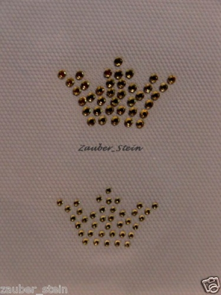 2 Kronen Krone Schabracke Hotfix Bügelbild Strass Gold
