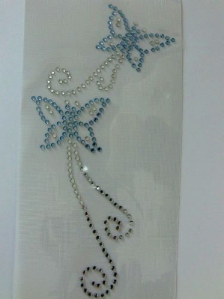 2 Schmetterlinge Ranken Blau Strass Shirt Hotfix Hotglue Bügelbild Bügelmotiv