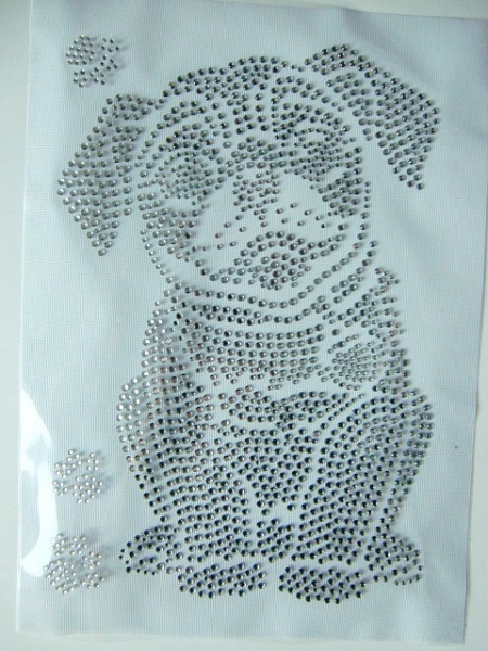 Mops Hund 3 Pfoten Strass Bügelbild Hotfix Hotglue