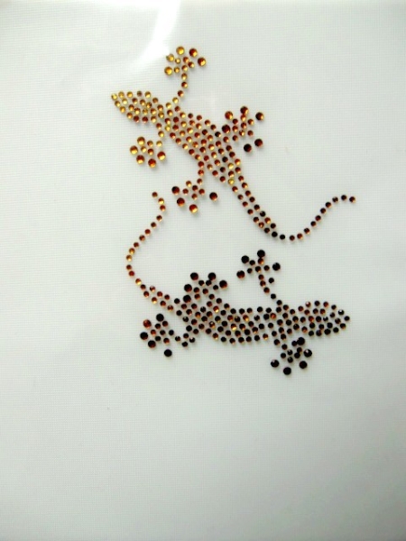 Echse Gecko Braun Salamander Strass Hotfix Hotglue Bügelbild Shirt Hose Jacke Tasche