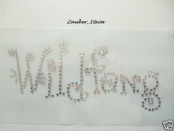 Schriftzug Wildfang Strass Hotglue Hotfix Bügelbild