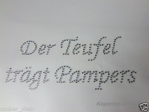 Der Teufel trägt Pampas  Schriftzug Strass Hotglue Hotfix Bügelbild