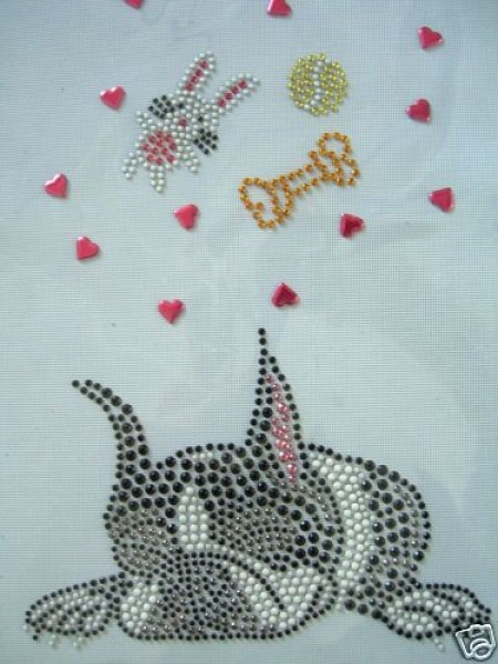 Bull Dogge Welpe Hund Hotfix Bügelbild Strass