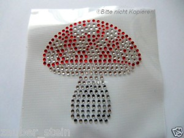 Fliegenpilz Glückspilz Pilz Strass HOTFIX HOTGLUE Bügelbild Applikation