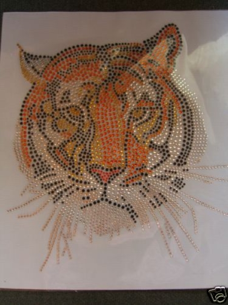 Riesen Tiger Kopf Bügelbild Strass !Der Hammer! Tiger Kopf Hotfix Hotglue Bügelmotiv Bügelbild Shirt