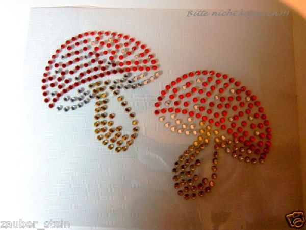 2 Stck Fliegenpilz Glückspilz Pilz Strass HOTFIX HOTGLUE Bügelbild Applikation