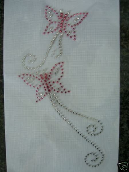 2 Schmetterlinge Ranken Rose Rosa Strass Shirt Hotfix Hotglue Bügelbild Bügelmotiv