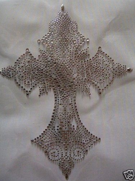 Bezauberndes  Kreuz Strass HOTFIX HOTGLUE Bügelbild Applikation