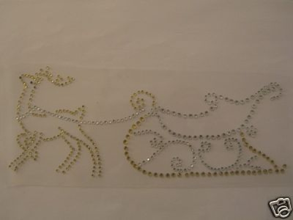 Hirsch Reh mit Schlitten Strass Bügelbild Hotfix Hotglue