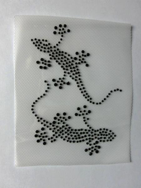 Echse Gecko Salamander Black Strass Hotfix Hotglue Bügelbild Shirt Hose Jacke Tasche