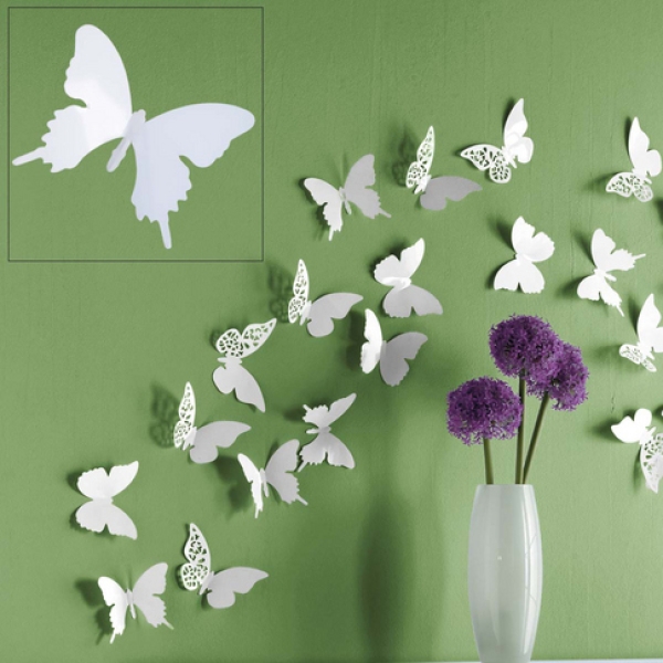 12 tlg Schmetterling Set Schmetterlinge Wanddeko weiß