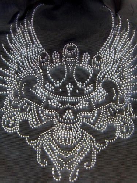 Skull Totenkopf King Wings Flügel Strass HOTFIX HOTGLUE Bügelbild Applikation