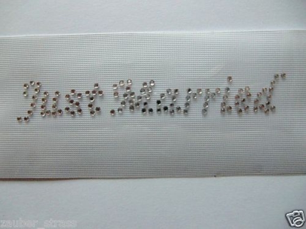Just Married Hochzeit Schriftzug Strass Hotglue Hotfix Bügelbild